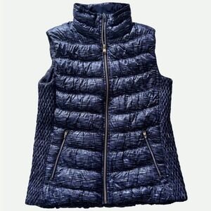 Calvin Klein Performance Premium Down Puffer Vest Womens Large Blue Space Dye